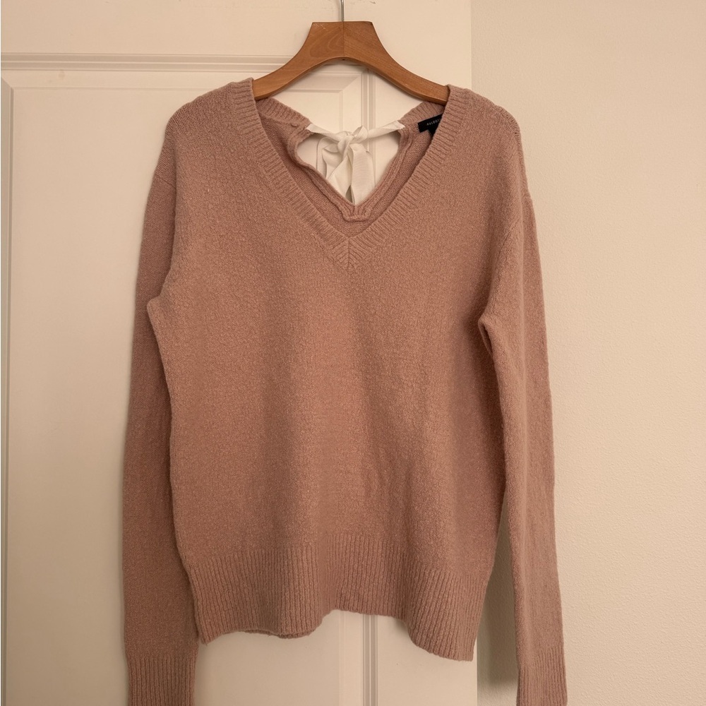 Halogen women’s blush pink v-neck ribbon back tie sweater tunic size large